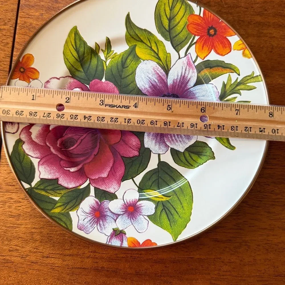 NWOT 4 MacKenzie-Childs Flower Market Abundant Floral Plate Set White Pink Green